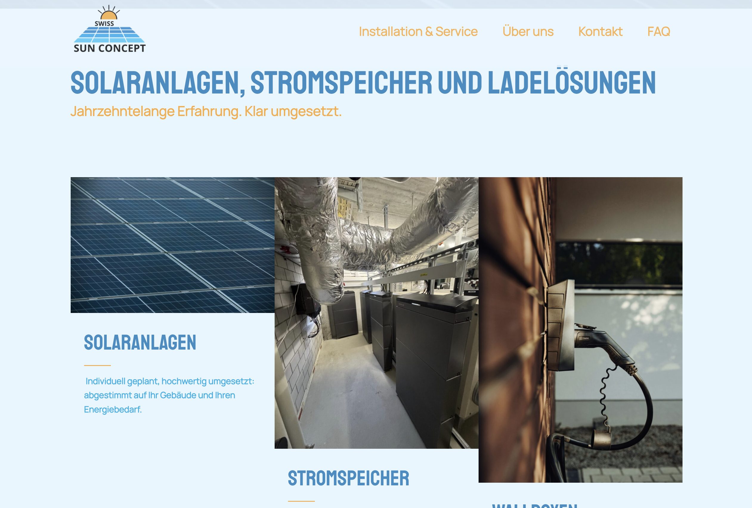 Screenshot Website Swiss Sun Concept GmbH Schweiz