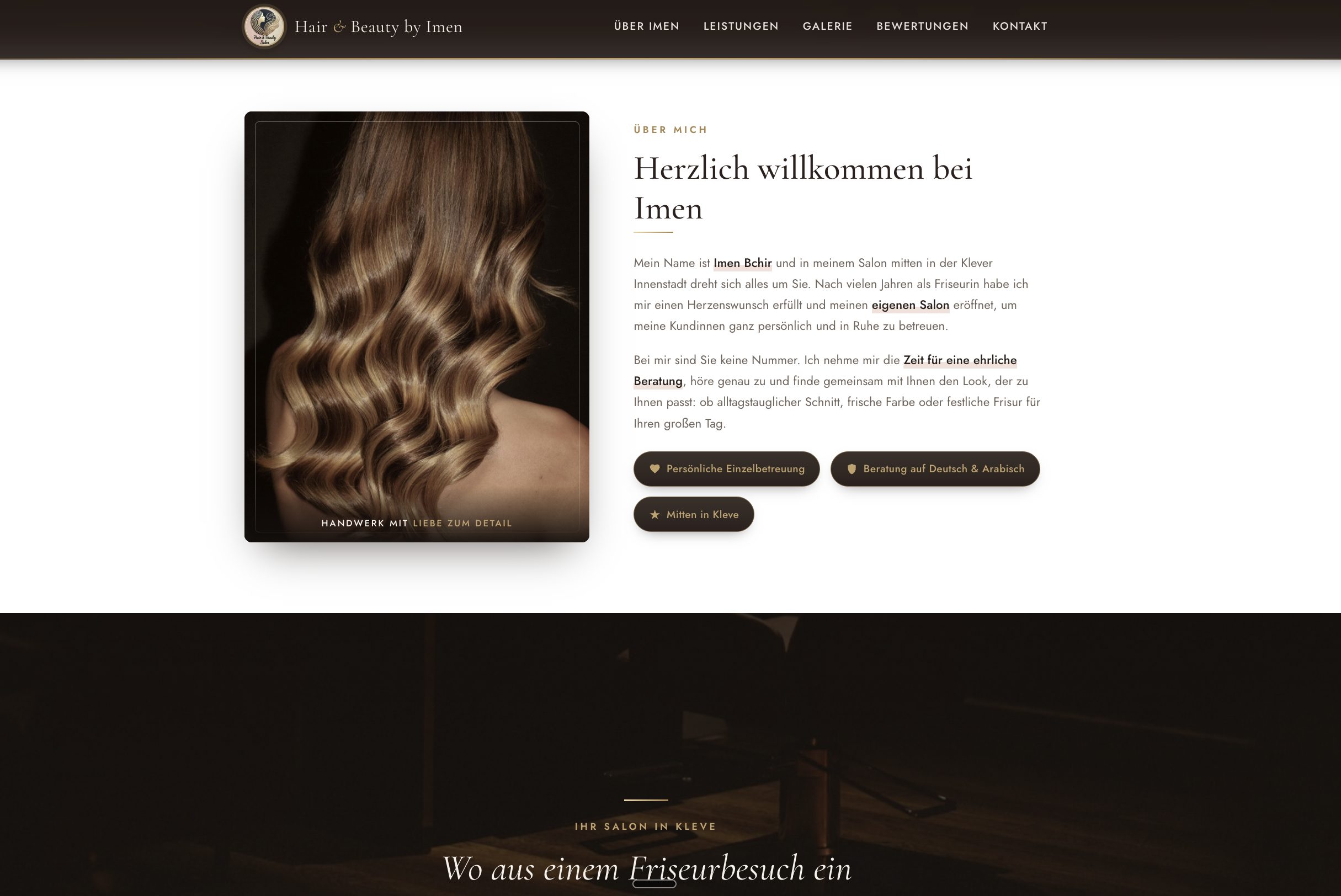Screenshot von Friseur Kleve Website von Mariana Webdesign: WordPress Website SEO optimierte Website