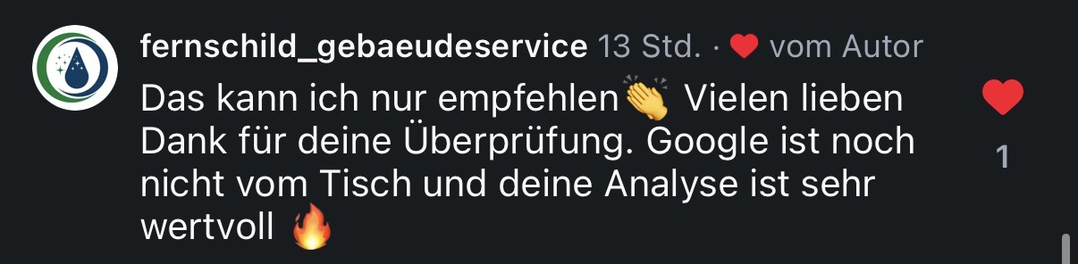 fernschild_gebaeudeservice auf Instagram: Das kann ich nur empfehlen. Vielen lieben Dank für deine Überprüfung. Google ist noch nicht vom Tisch und deine Analyse ist sehr wertvoll.