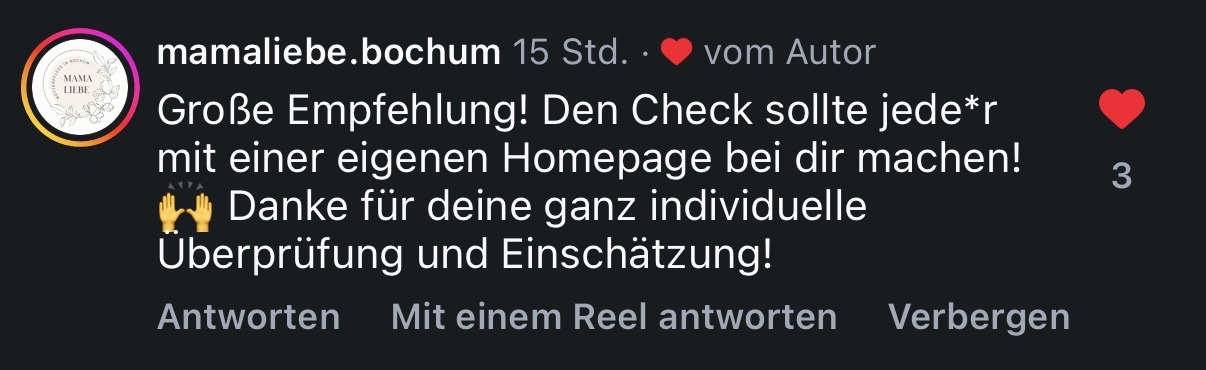 mamaliebe.bochum auf Instagram: Große Empfehlung! Den Check sollte jede*r mit einer eigenen Homepage bei dir machen! Danke für deine ganz individuelle Überprüfung und Einschätzung!
