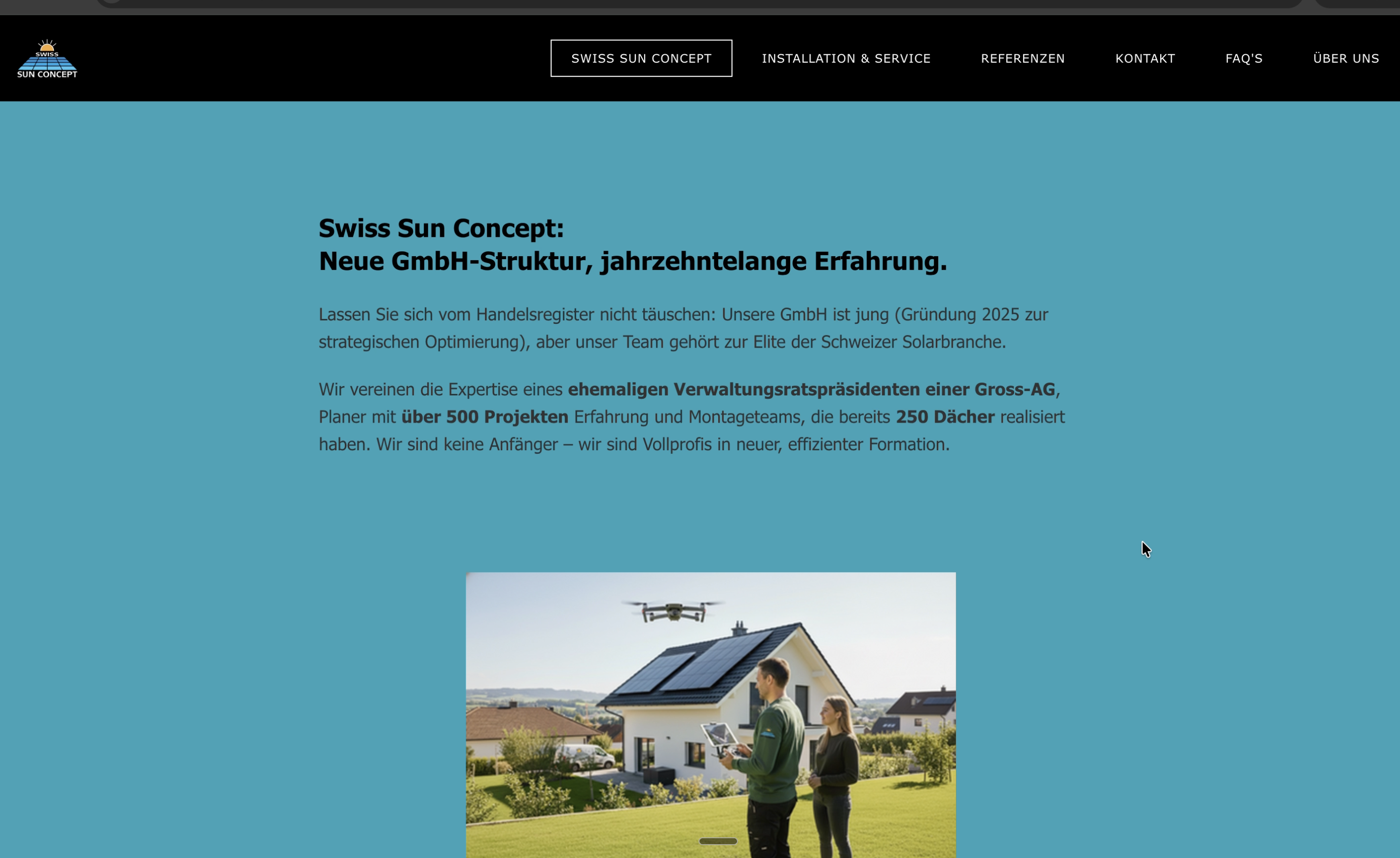 Swiss Sun Concept – Website vorher